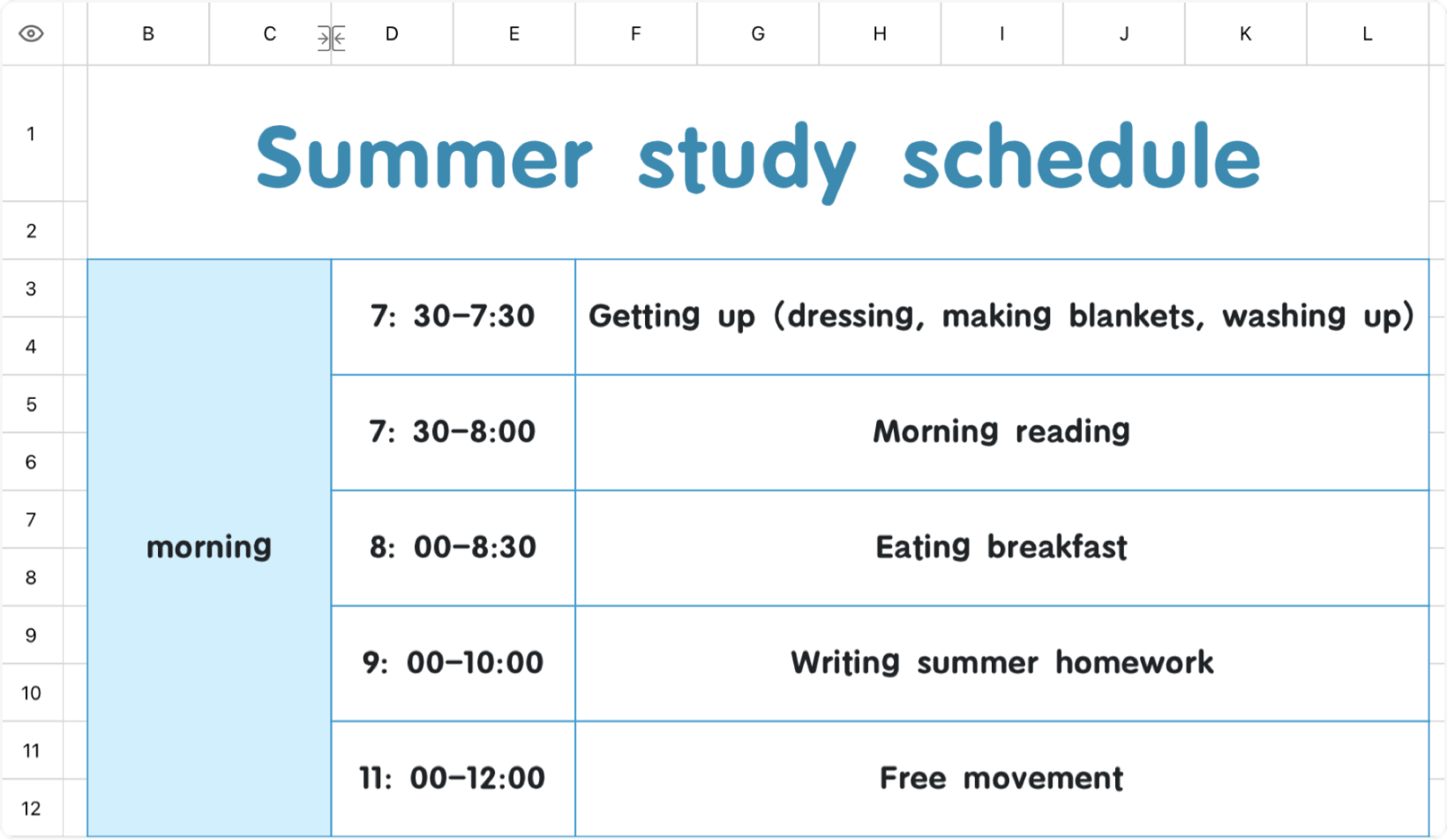 Summer vacation study schedule 1 1